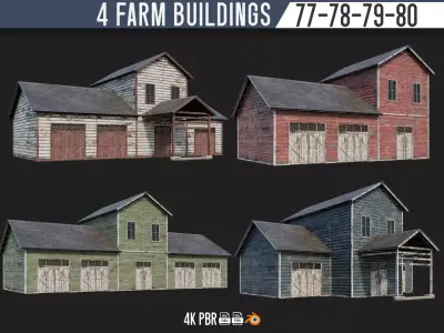 77-78-79-80 - Farm Buildings 4K PBR GameReady Low-poly 3D model