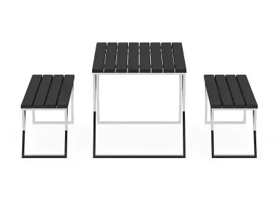 Black Table and Benches 3D model