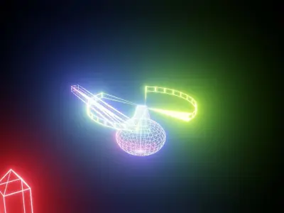 Neon Line Helcopter fly over animation rigged and animated  3D model