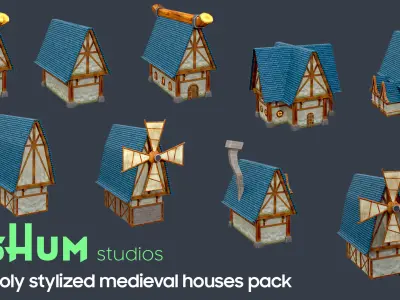 Low Poly Stylized Medieval Houses Pack Low-poly 3D model