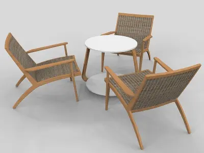 Wegner CH25 Chair and conference table 60 ties 3D model