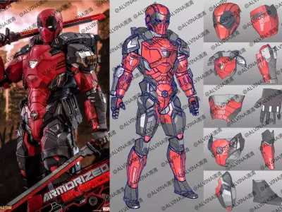 Armorized Deadpool Cosplay Pepakura Foam Full Low-poly 3D model