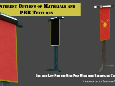 Futuristic Sci-Fi Flag Standard many PBR Options Textures Low-poly 3D model