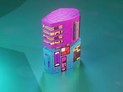 Modular Stylized Cyberpunk Building 4 Low-poly 3D model