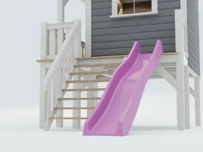 Wooden playhouse with slide 3D model