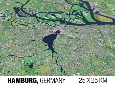 Hamburg Germany 25x25km 3D City Map 3D model
