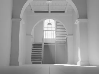 Old large room with a window and staircase Low-poly 3D model
