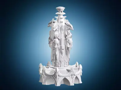 Ornate Fantasy Pillar with Griffin Statues 3D print model