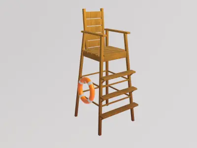Stylized Low-Poly Lifeguard Chair Low-poly 3D model