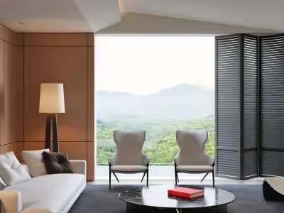 Living Room and Kitchen with Dinning Set Low-poly 3D model