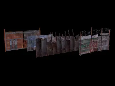 Five sections and gates Low-poly 3D model