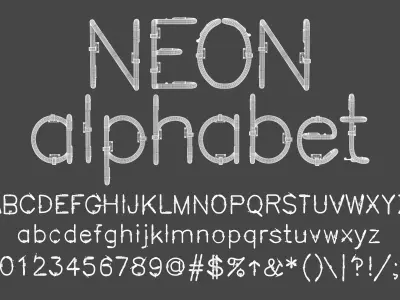 Neon Alphabet 3 Letters and Numbers Uppercase Lowercase 3D model