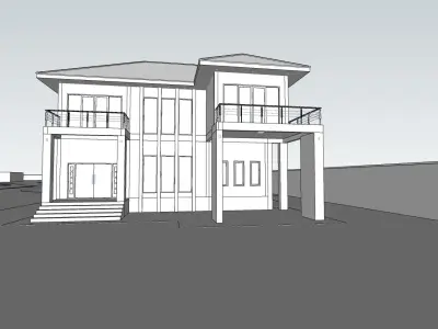 House building exterior design Low-poly 3D model