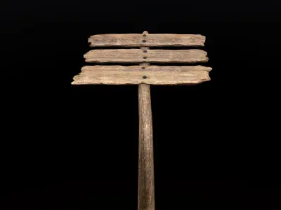 Signpost8 wooden sign on pole Low-poly 3D model