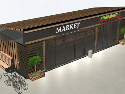 Barnhouse mini market Low-poly 3D model