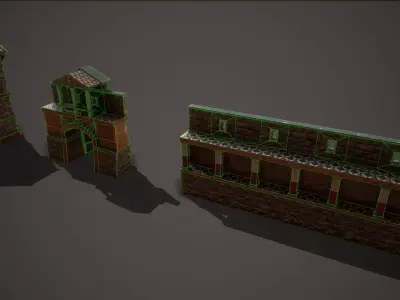 Medieval Castle Tower Wall Pack Low-poly 3D model