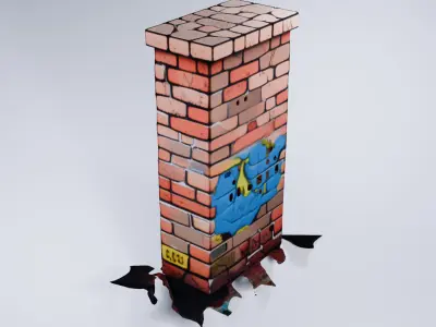 Low Poly Brick Wall - Stylized Urban  3D model
