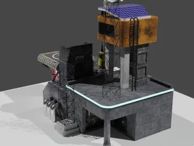 Sci-Fi base low-poly 3D model Low-poly 3D model
