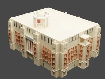 China Bank Architecture Building Construction  Low-poly 3D model