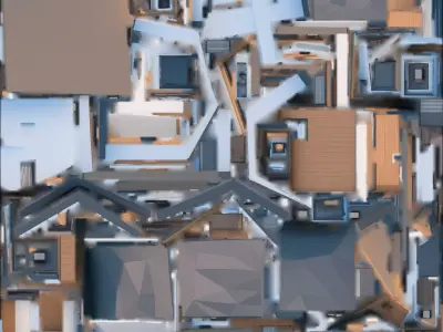 Stylized Modern House Low Poly 3D Model Roof Vertical Panels Low-poly 3D model