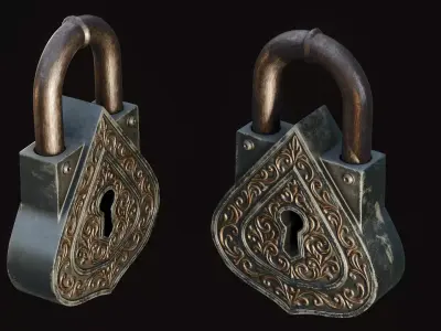 Fantasy Padlock with Key 3 - Game Ready Asset Low-poly 3D model