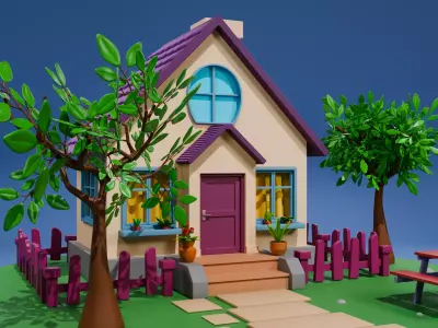 Stylized Isometric House with Garden Low-poly 3D model