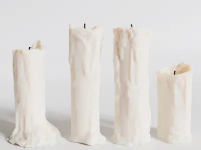 Four melted candles Pack 3D model 3D model