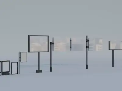 Set of 8 Low Poly Advertising Panels - Real Size Low-poly 3D model