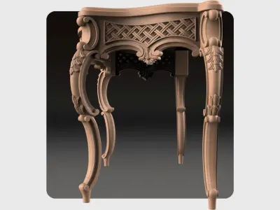 Carved console 4 leg table for CNC 02 3D model