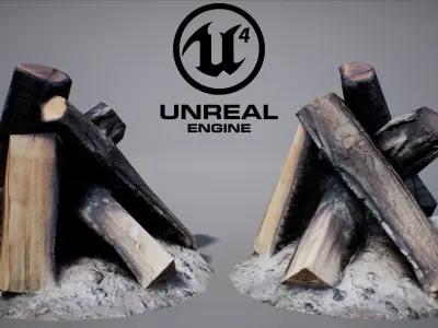 Firewood - Game Ready fire pit made of logs Low-poly 3D model