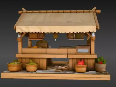 Food Stand 3D Model BackGround Scene Ready Market Stall  Low-poly 3D model