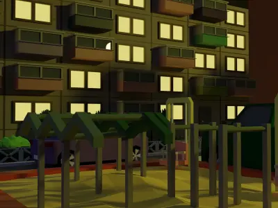  Post Soviet high-rise building Low-poly 3D model