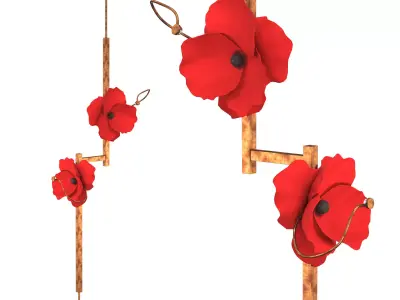 LURE POST WITH RED POPPIES 3D model
