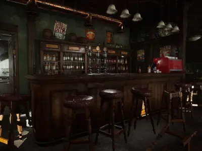 Abandoned Irish Pub Low-poly 3D model