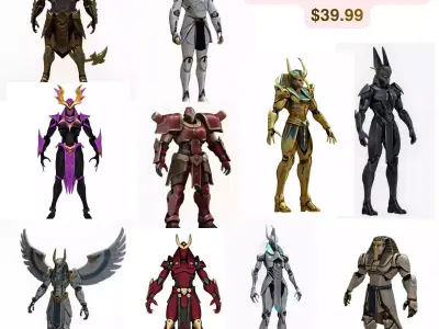 10 Sci-Fi Warrior Characters Bundle Robot Android Game Ready 3D Model Pack