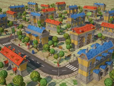 cartoon city Low-poly 3D model
