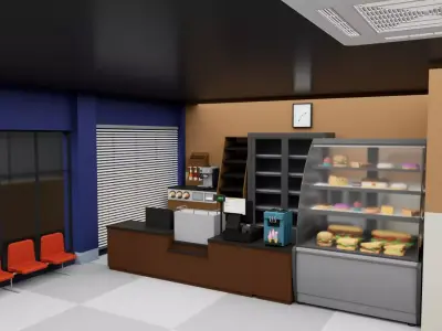 City Supermarket Building Interior Exterior Modular Environment Low-poly 3D model