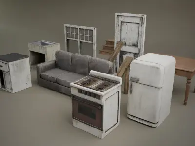 Post-Apocalyptic Interior Prop Pack-Game Ready 3D Assets Low-poly 3D model