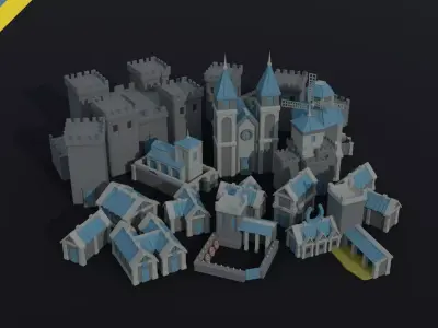 Cartoon fantasy light city asset Polygonal Style Low-poly 3D model