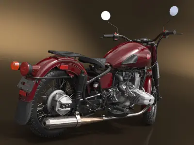  Retro Ural M70 Motorbike Maroon Rigged 