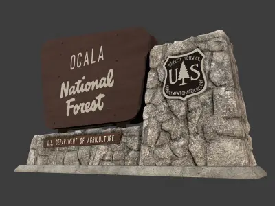 National Forest Stone Sign Low-poly 3D model