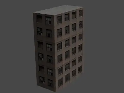 Low poly Realistic Building tall with windows 3D model