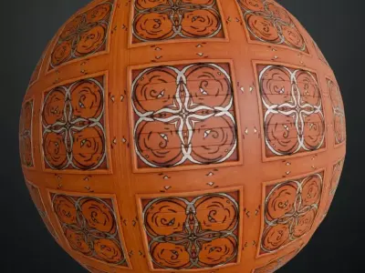 Ornate Floral Wood Inlay Panel PBR Seamless Texture
