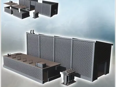 Set of two brick industrial buildings with a generator 7 - Moder 3D print model