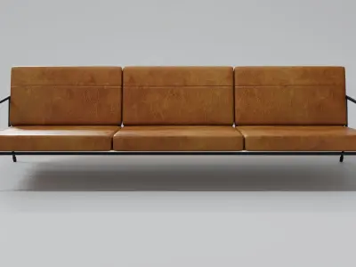 Designer 3 seat couch with light leather cushions 3D Model 3D model