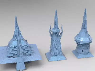 Karnak Tower sci fi 4 models Low-poly 3D model