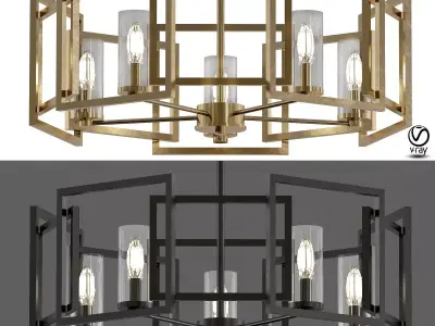 Marco 5 Light White Gold Chandelier with Clear Glass Shade 3D model
