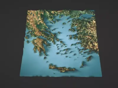 Aegean Sea Map Topography Low-poly 3D model