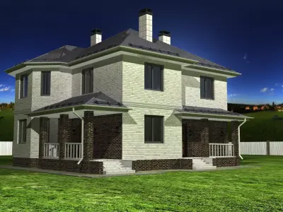 House on grassy field Free 3D model