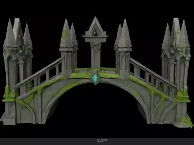 Stylized Gothic Stone Bridge - AI Low-poly 3D model